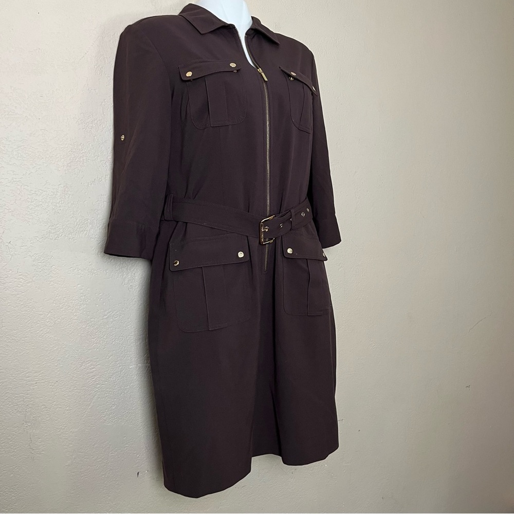 MICHAEL Michael Kors Womens Short Sleeve Pockets‎ Brown Collared Dress Large - Picture 3 of 16